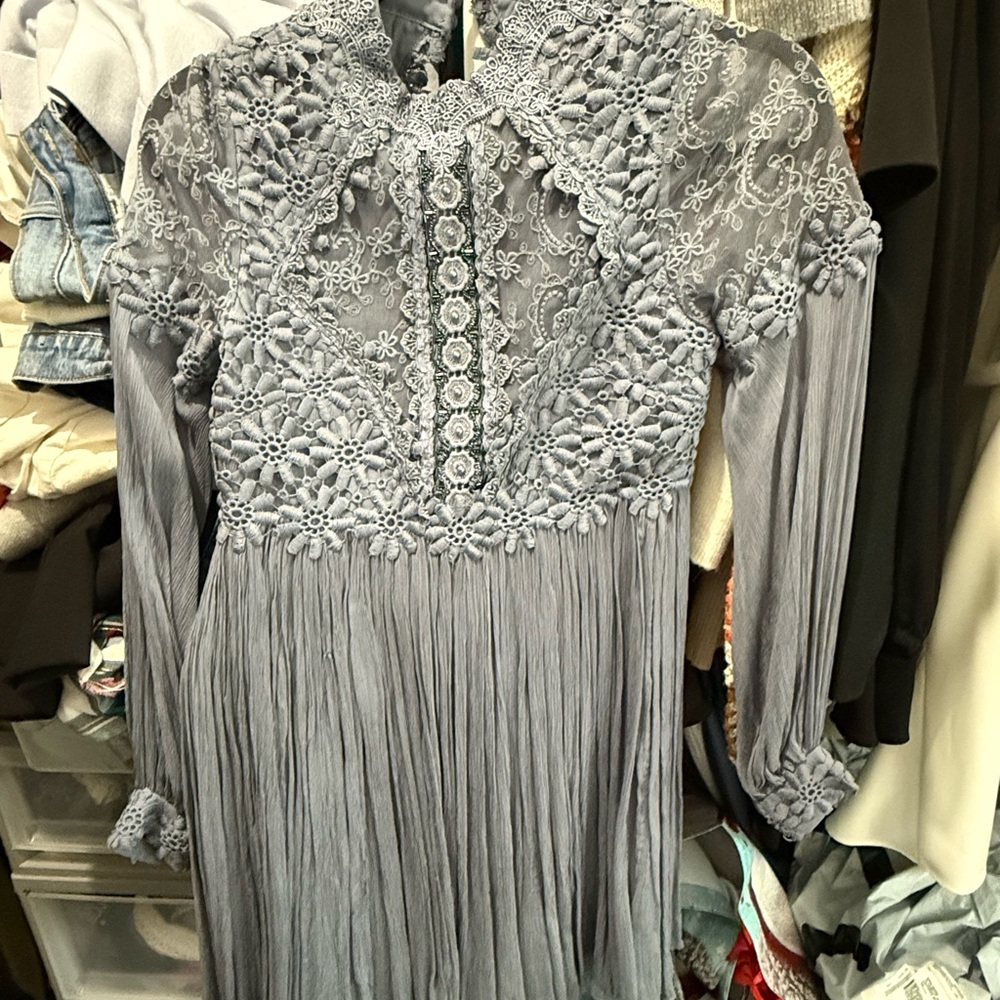 Free People Gray Lace Mini Dress